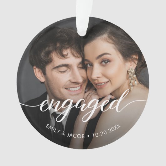 First Christmas Engaged White overlay Custom Photo Ornament (voorkant)