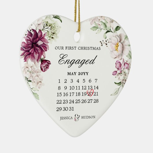 First Christmas Engaged With Calendar Floral Keramisch Ornament (Rechts)
