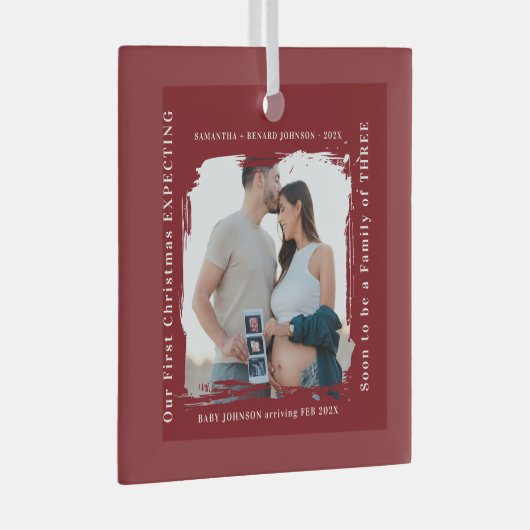 First Christmas Expecting Pregnancy Announcement Glas Ornament (Voorkant Rechts)