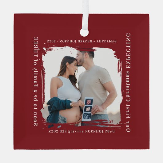 First Christmas Expecting Pregnancy Announcement Glas Ornament (Achterkant)