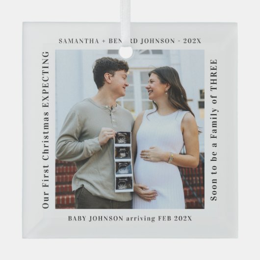 First Christmas Expecting Pregnancy Announcement Glas Ornament (Voorkant)