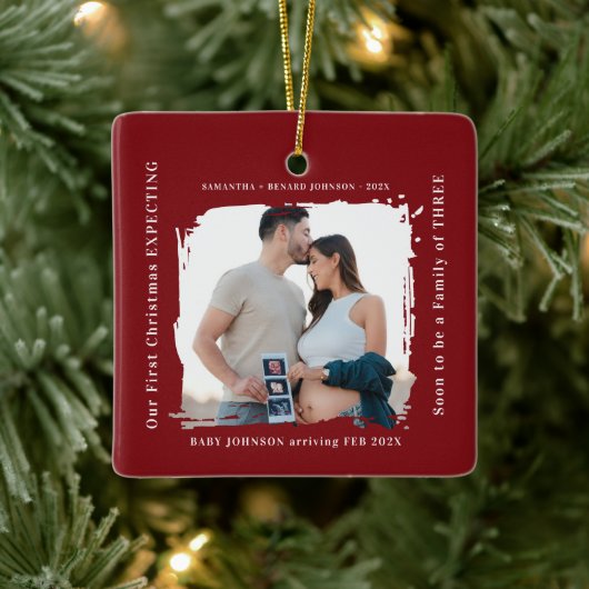 First Christmas Expecting Pregnancy Announcement  Keramisch Ornament (Boom)