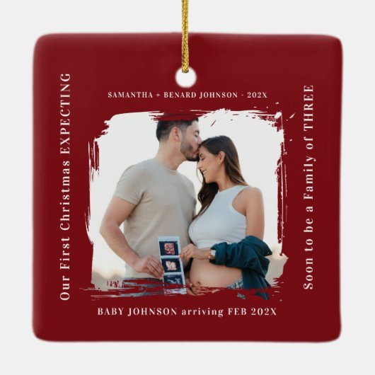 First Christmas Expecting Pregnancy Announcement  Keramisch Ornament (Achterkant)