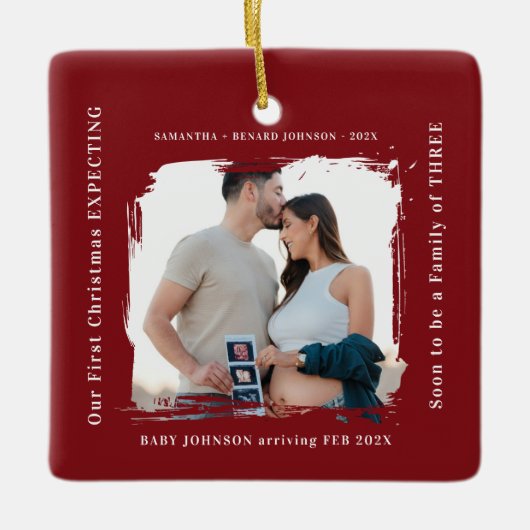 First Christmas Expecting Pregnancy Announcement  Keramisch Ornament (Voorkant)