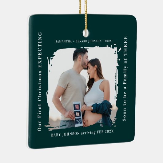 First Christmas Expecting Pregnancy Announcement Keramisch Ornament (Rechts)