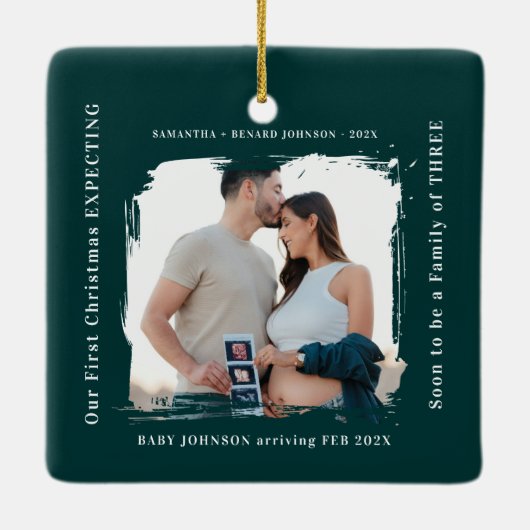 First Christmas Expecting Pregnancy Announcement  Keramisch Ornament (Achterkant)