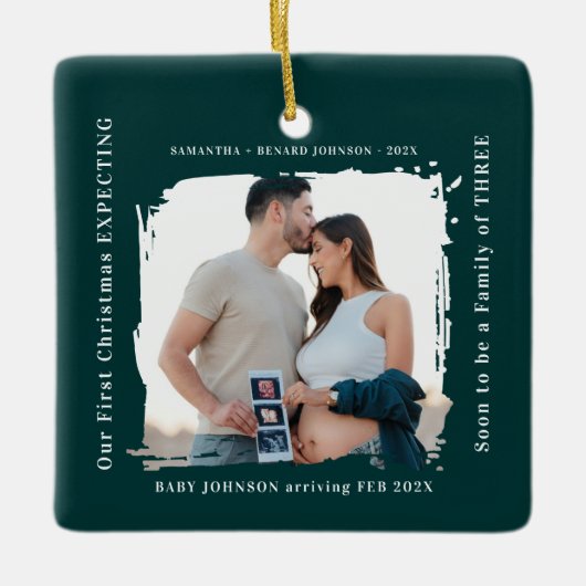 First Christmas Expecting Pregnancy Announcement  Keramisch Ornament (Voorkant)