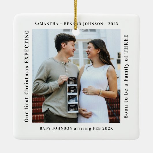 First Christmas Expecting Pregnancy Announcement Keramisch Ornament (Achterkant)