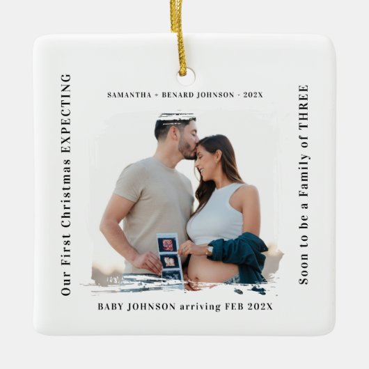 First Christmas Expecting Pregnancy Announcement  Keramisch Ornament (Voorkant)