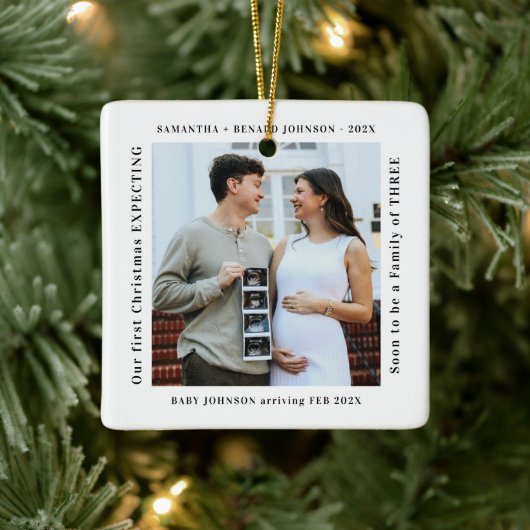 First Christmas Expecting Pregnancy Announcement Keramisch Ornament (Boom)