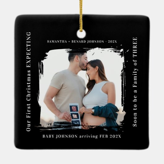 First Christmas Expecting Pregnancy Announcement Keramisch Ornament (Achterkant)