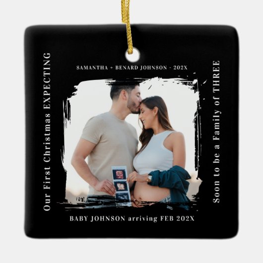 First Christmas Expecting Pregnancy Announcement  Keramisch Ornament (Voorkant)