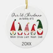 First Christmas Family of five Gnomes Scandinavian Keramisch Ornament (Voorkant)