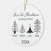 First Christmas Family of four Modern Tree Keramisch Ornament (Links)