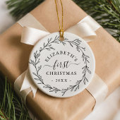 First Christmas Floral Botanical Wreath Keramisch Ornament