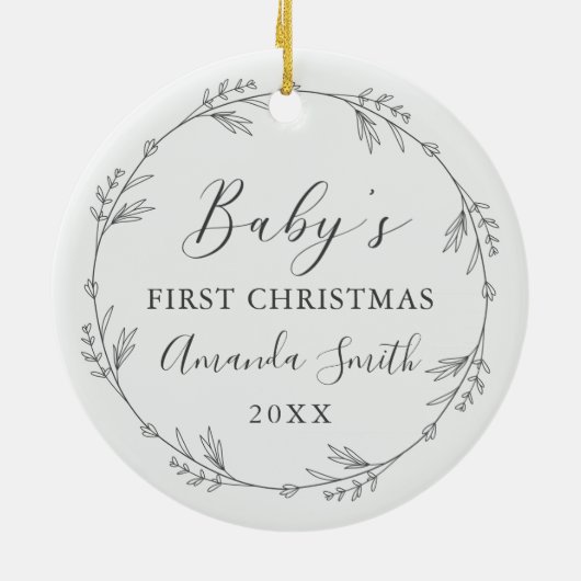 First Christmas Floral Botanical Wreath Keramisch Ornament (Achterkant)