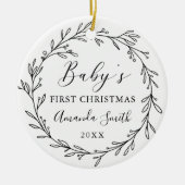 First Christmas Floral Botanical Wreath Keramisch Ornament (Voorkant)