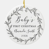 First Christmas Floral Botanical Wreath Keramisch Ornament (Achterkant)