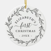 First Christmas Floral Botanical Wreath Keramisch Ornament (Voorkant)