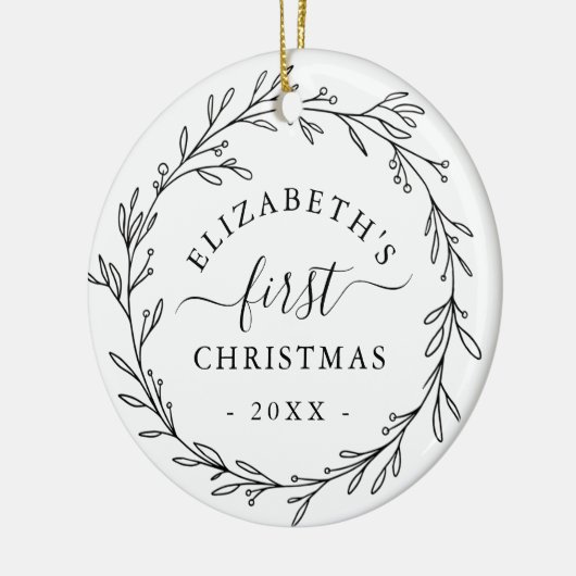 First Christmas Floral Botanical Wreath Keramisch Ornament (Links)