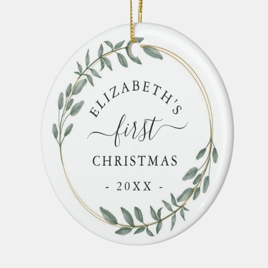 First Christmas Floral Greenery Wreath Keramisch Ornament (Links)