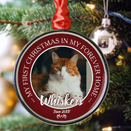First Christmas Forever Home Cat Photo and Name Metalen Ornament