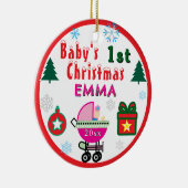 First Christmas Girl Pink Name PHOTO Keramisch Ornament (Rechts)