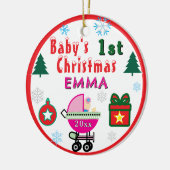First Christmas Girl Pink Name PHOTO Keramisch Ornament (Links)