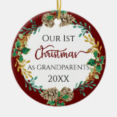 First Christmas Grandouders Holly Pine Cone Foto Keramisch Ornament (Voorkant)
