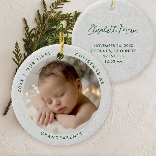 First Christmas Grandparents Minimal Green Photo Keramisch Ornament