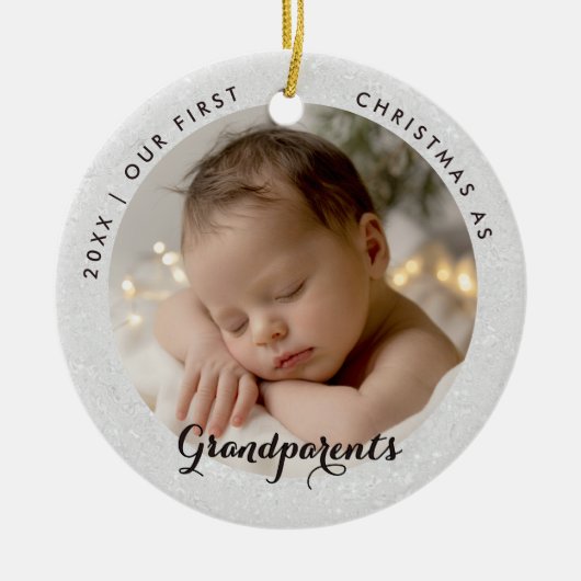 First Christmas Grandparents Modern Script Photo Keramisch Ornament (Voorkant)