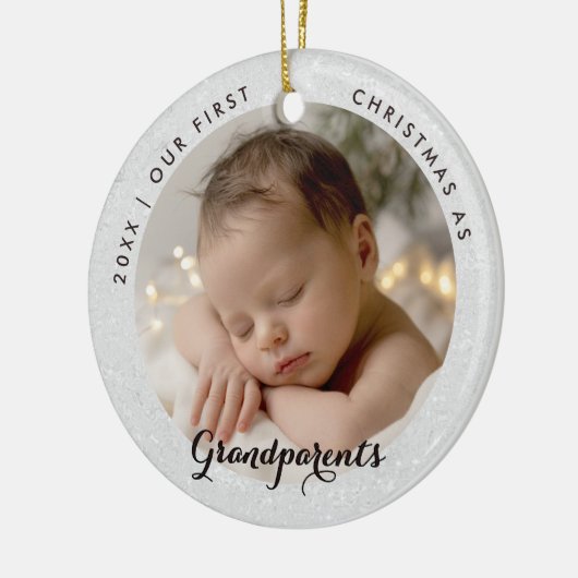 First Christmas Grandparents Modern Script Photo Keramisch Ornament (Links)