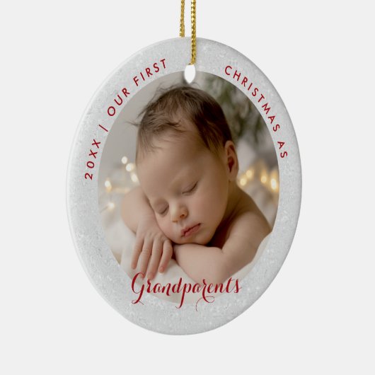 First Christmas Grandparents Red Script Photo Keramisch Ornament (Rechts)
