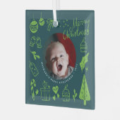 First Christmas Green Cute Hand Drawn Doodles Glas Ornament (Voorkant links)