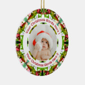 First Christmas Green Pink Photo Baby Keepsake Keramisch Ornament (Rechts)