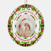 First Christmas Green Pink Photo Baby Keepsake Keramisch Ornament (Links)