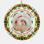 First Christmas Green Pink Photo Baby Keepsake Keramisch Ornament (Achterkant)