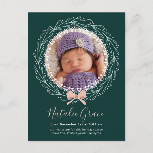 First Christmas Holiday Birth Announcement Briefkaart (Voorkant)