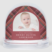 First Christmas holiday plaid two photo snow globe Sneeuwbol (Achterkant)