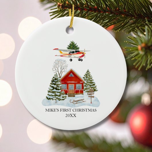 First Christmas Home Cessna Airplane Tree Travel Keramisch Ornament