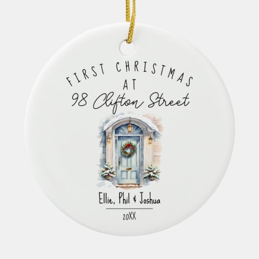 first Christmas in New Home Christmas watercolour Keramisch Ornament (Voorkant)