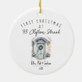 first Christmas in New Home Christmas watercolour Keramisch Ornament (Achterkant)