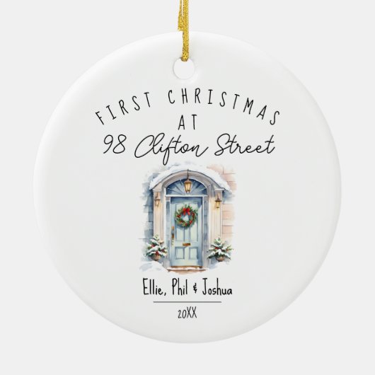 first Christmas in New Home Christmas watercolour Keramisch Ornament (Achterkant)