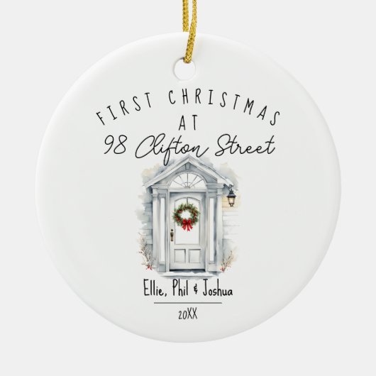 first Christmas in New Home Christmas watercolour Keramisch Ornament (Voorkant)