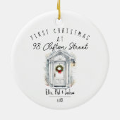 first Christmas in New Home Christmas watercolour Keramisch Ornament (Achterkant)