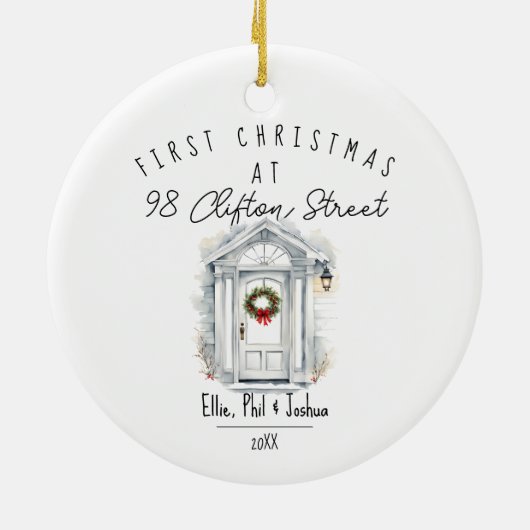 first Christmas in New Home Christmas watercolour Keramisch Ornament (Achterkant)