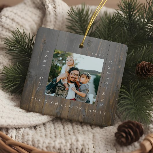  First Christmas In Our New Home 2 Photo Woodgrain Keramisch Ornament