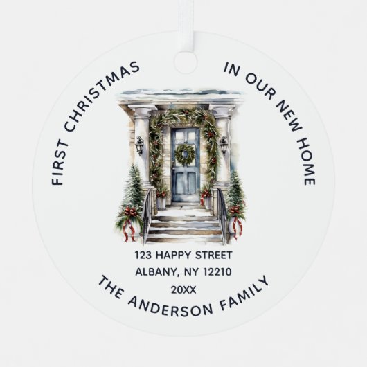 First Christmas In Our New Home Family Photo Metalen Ornament (Voorkant)