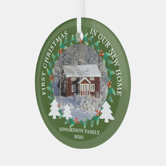 First Christmas in our new Home house photo Glas Ornament (Voorkant links)