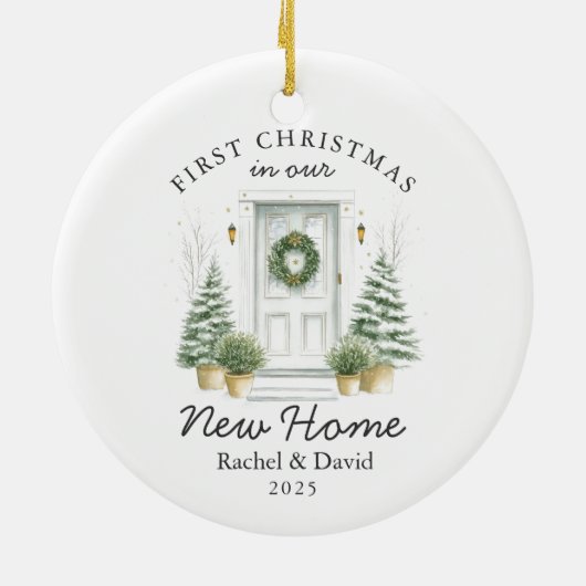 First Christmas in Our New Home - Red Door Keramisch Ornament (Achterkant)